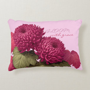 Vintage Magenta Chrysanthemum Botanical Decorative Cushion