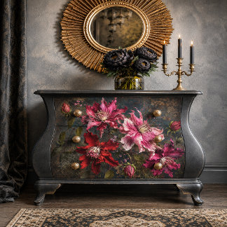 Vintage magenta Orchid Botanical Decoupage Paper