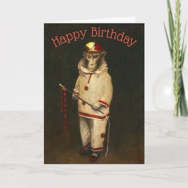 Vintage Magic Monkey Birthday Card (Front)