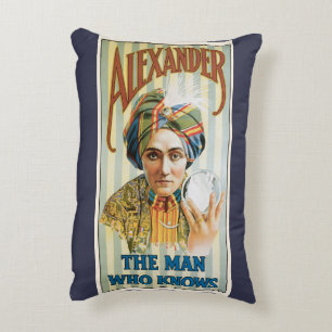 Vintage Magic Poster, Alexander, the Man Who Knows Decorative Cushion