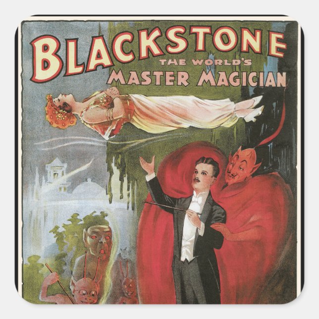Vintage Magic Poster, Great Blackstone Magician Square Sticker (Front)