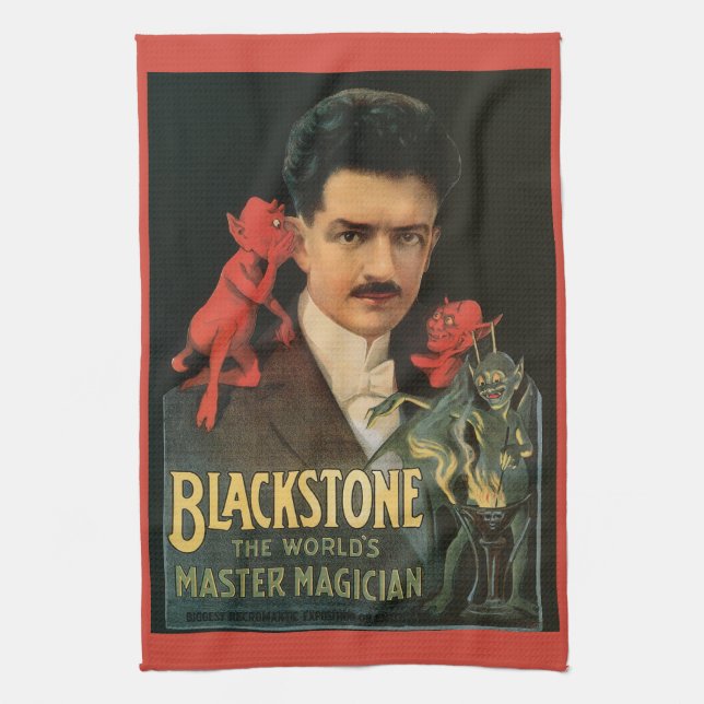 Vintage Magic Poster, Great Blackstone Magician Tea Towel (Vertical)