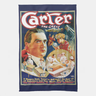 Vintage Magic Poster, Magician Carter the Great Tea Towel