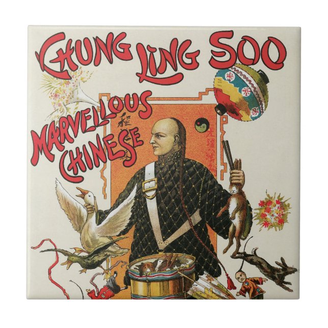 Vintage Magic Poster, Magician Chung Ling Soo Tile (Front)