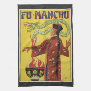 Vintage Magic Poster, Magician Fu-Manchu Tea Towel