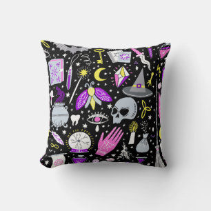 vintage magic witch seamless pattern. Witchcraft b Cushion