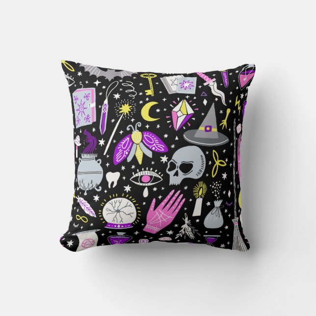 vintage magic witch seamless pattern. Witchcraft b Cushion (Front)