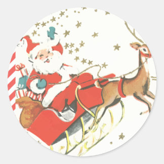 Vintage Magical Christmas Santa Claus and Stars Classic Round Sticker