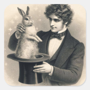 Vintage Magician and Rabbit Magic Trick  Square Sticker