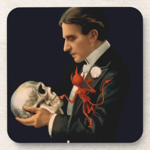 Vintage Magician, Thurston Holding a Human Skull Coaster