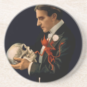 Vintage Magician, Thurston Holding a Human Skull Coaster