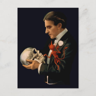Vintage Magician, Thurston Holding a Human Skull Postcard