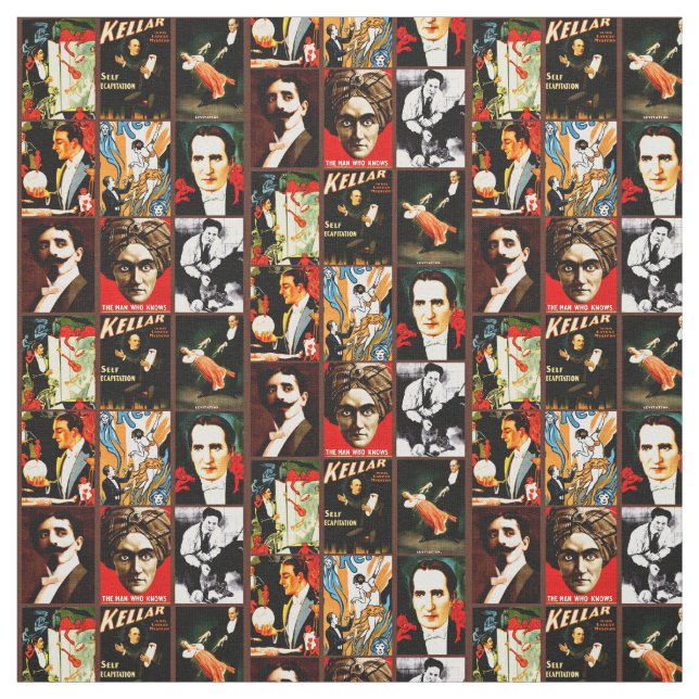Vintage Magicians Illusionists magic show Art Fabric (Swatch)