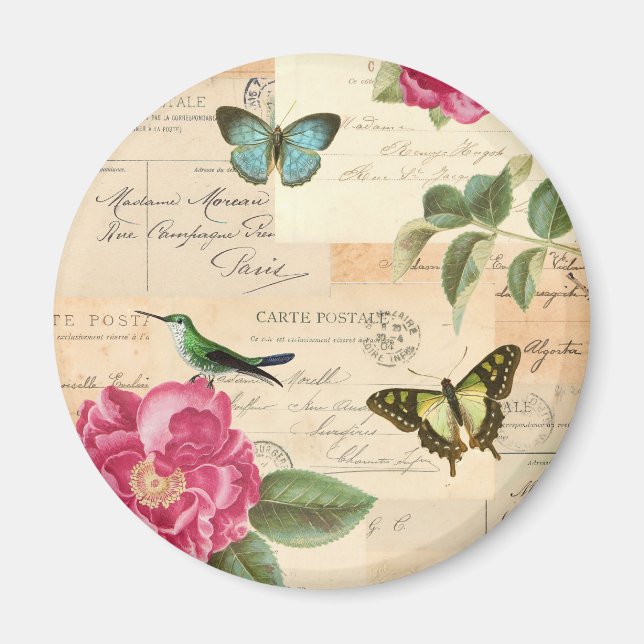 Vintage magnet with roses and butterflies (Front)