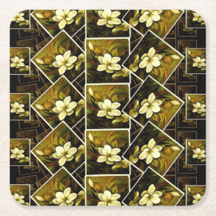 Vintage Magnolia Botanical Framed Painting Mashup Square Paper Coaster