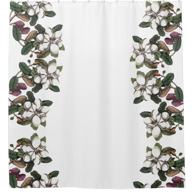 Vintage Magnolia Flower Blossoms Shower Curtain (Front)