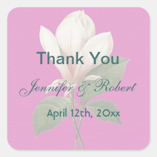 vintage magnolia flower wedding favour thank you square sticker