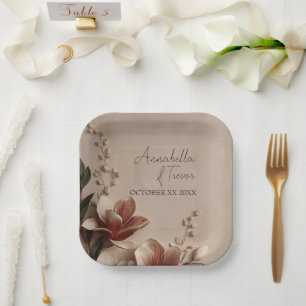 Vintage Magnolia Romantic Floral Custom Name Paper Plate