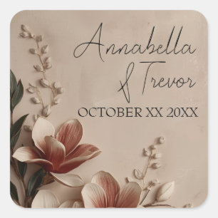 Vintage Magnolia Romantic Floral Custom Name Square Sticker