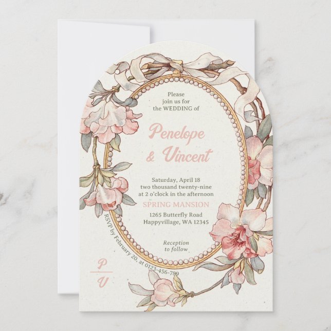 Vintage Magnolia Wedding Invitation (Front)