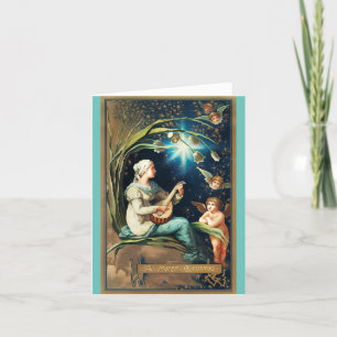 Vintage Maiden and Angels Holiday Christmas Card