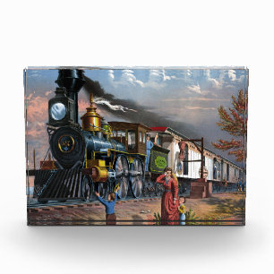 Vintage Mail Train Travel Illustration Art Photo Block