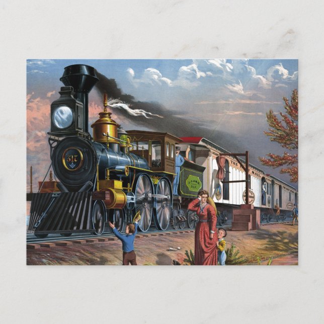 Vintage Mail Train Travel Illustration Art Postcard (Front)