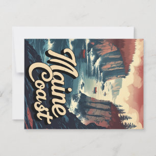 Vintage Maine Coast Boats & Cliffs Postcard