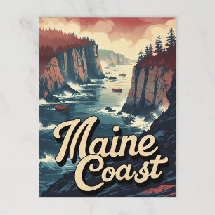 Vintage Maine Coast Boats & Cliffs Postcard