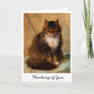 Vintage Maine Coon Cat Art Thinking of You Card