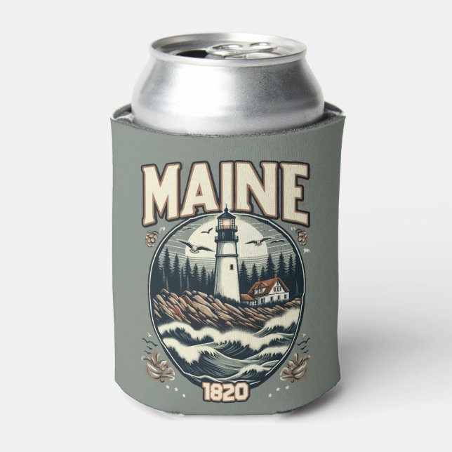 Vintage Maine Lighthouse Can Cooler (Can Front)