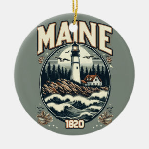 Vintage Maine Lighthouse Ceramic Ornament