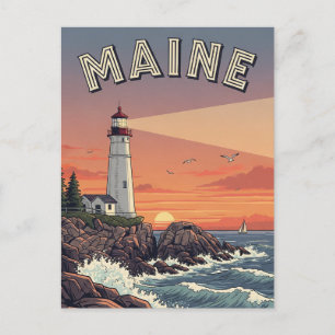 Vintage Maine Lighthouse Travel Postcard