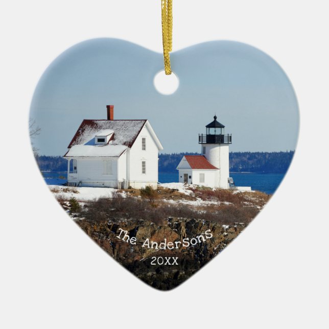 Vintage Maine Ocean Lighthouse Ceramic Ornament (Front)