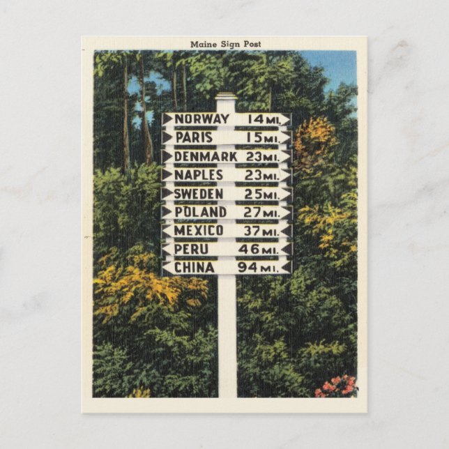 Vintage Maine Travel Post Paris, China, Peru... Postcard (Front)