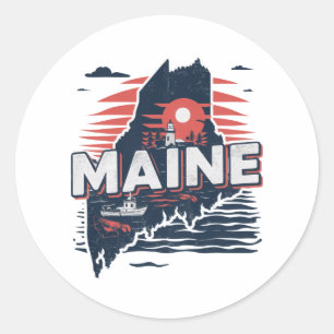 Vintage Maine USA State Map Travel Classic Round Sticker