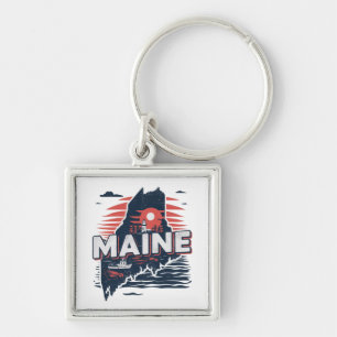 Vintage Maine USA State Map Travel Key Ring