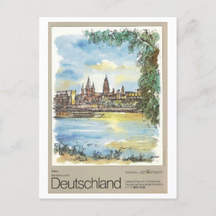 Vintage Mainz Germany Watercolor Travel Poster Postcard