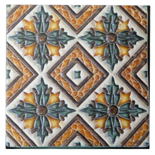 Vintage Majolica Lattice Ceramic Tile