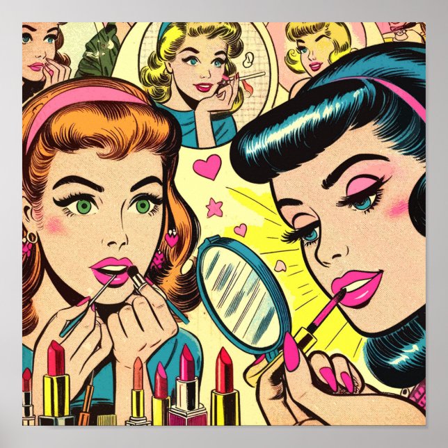Vintage Makeup Girls Comics Poster (Front)