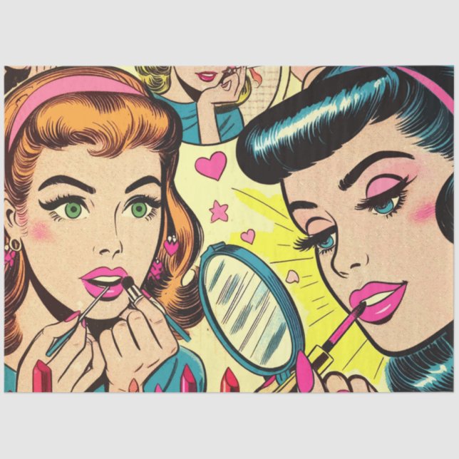 Vintage Makeup Girls Comics Tissue Paper (Front)