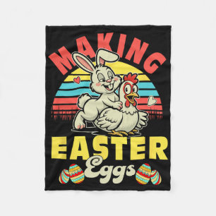 Vintage Making Easter Eggs Joke Couple Adult Bunny Fleece Blanket