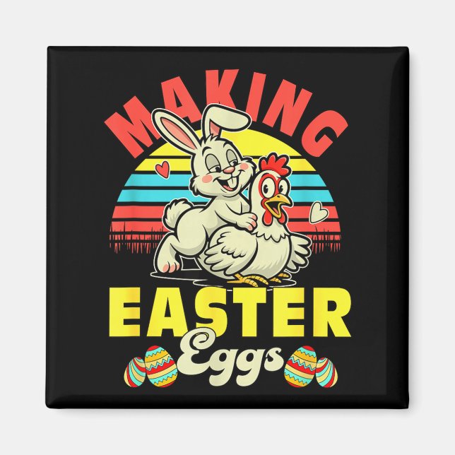 Vintage Making Easter Eggs Joke Couple Bunny Magnet (Front)