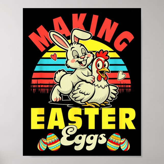Vintage Making Easter Eggs Joke Couple Bunny Poster (Front)