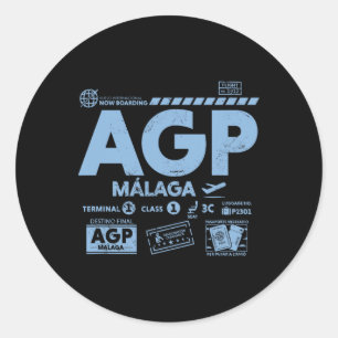Vintage Malaga Agp Airport Code Travel Day Retro T Classic Round Sticker