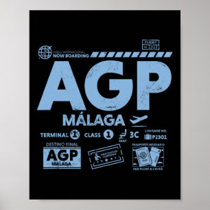 Vintage Malaga Agp Airport Code Travel Day Retro T Poster