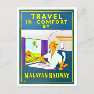 Vintage Malayan Railway Travel Poster Postcard