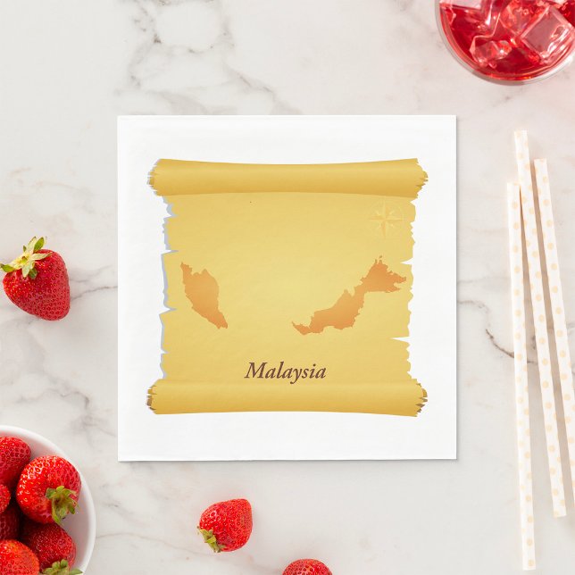 Vintage Malaysia Map Scroll Old World Travel Napkin (Creator Uploaded)