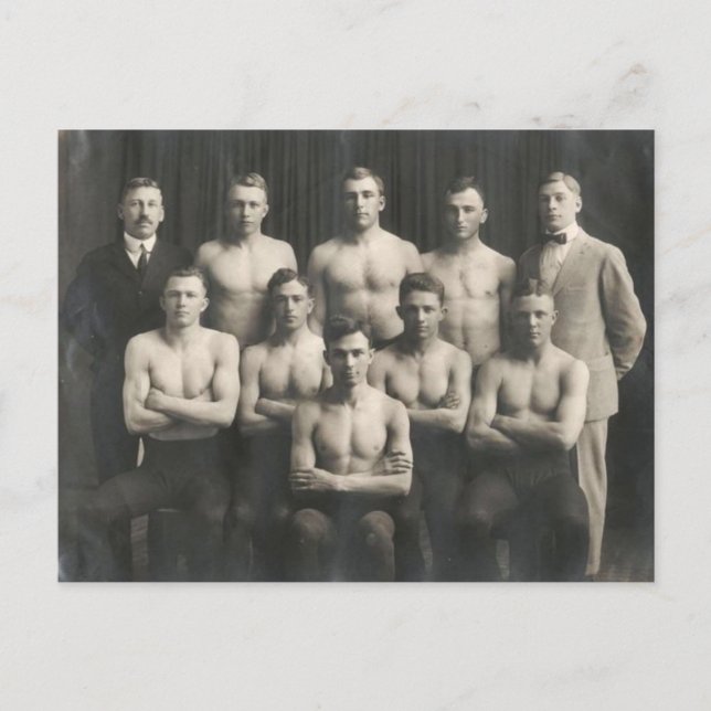 Vintage Male Wrestling Team Postcard (Front)