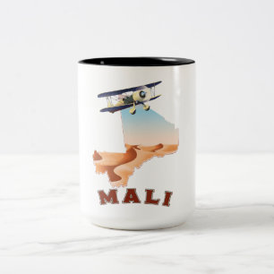 Vintage Mali Map travel poster Two-Tone Coffee Mug